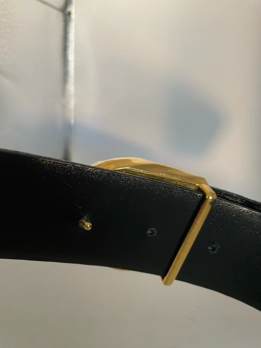 Talbots Black Textured Leather Belt with Gold Buckle